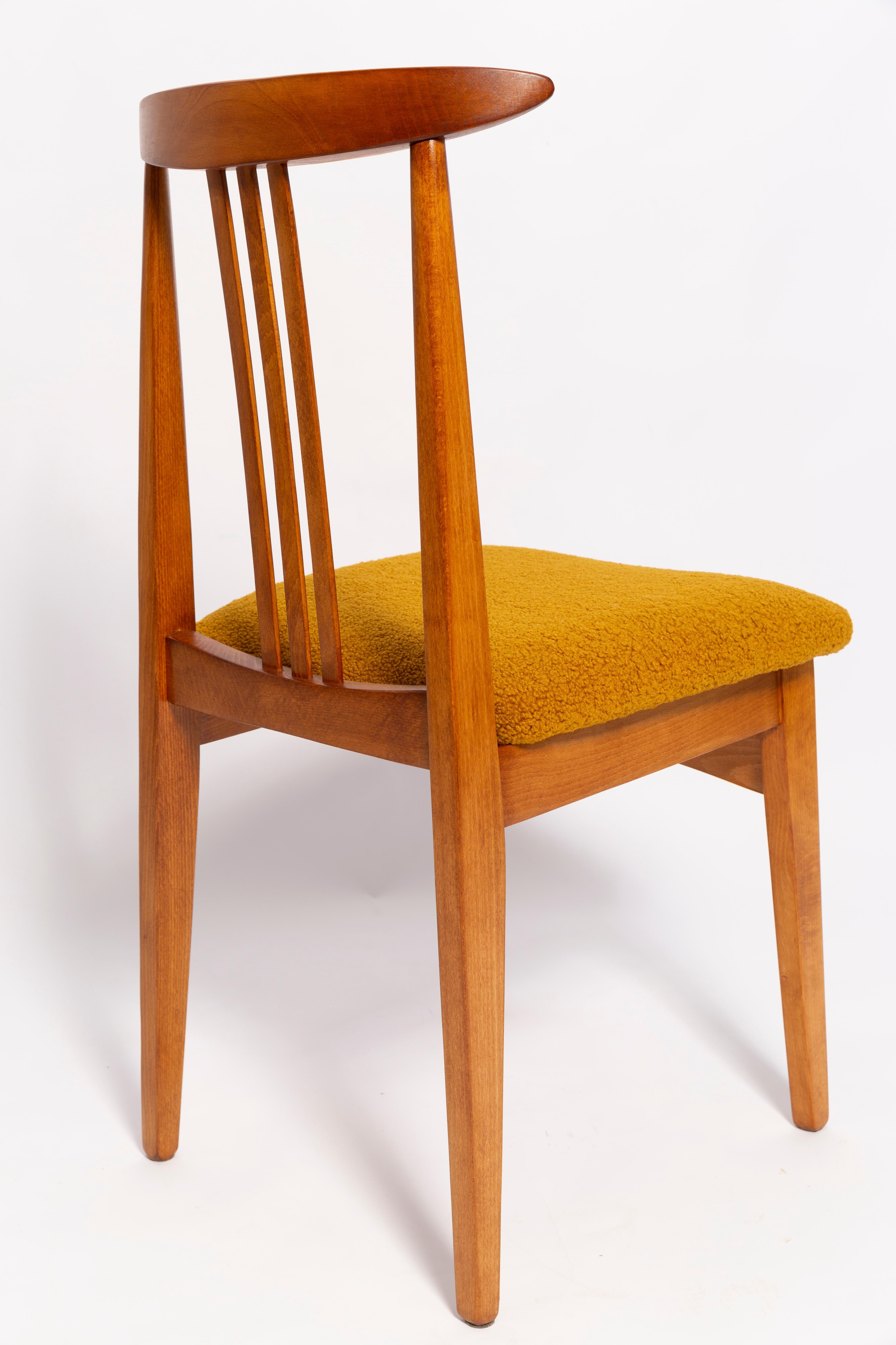 Polish Mid-Century Ochre Boucle Chair, Medium Wood, M. Zielinski, Europe 1960s For Sale