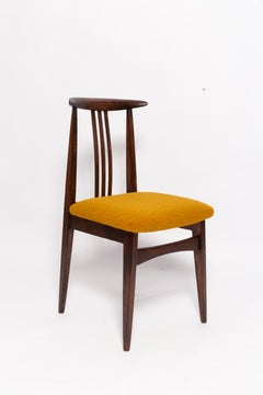 Mid-Century Ochre Boucle Chair, Walnut Wood, M. Zielinski, Europe, 1960s