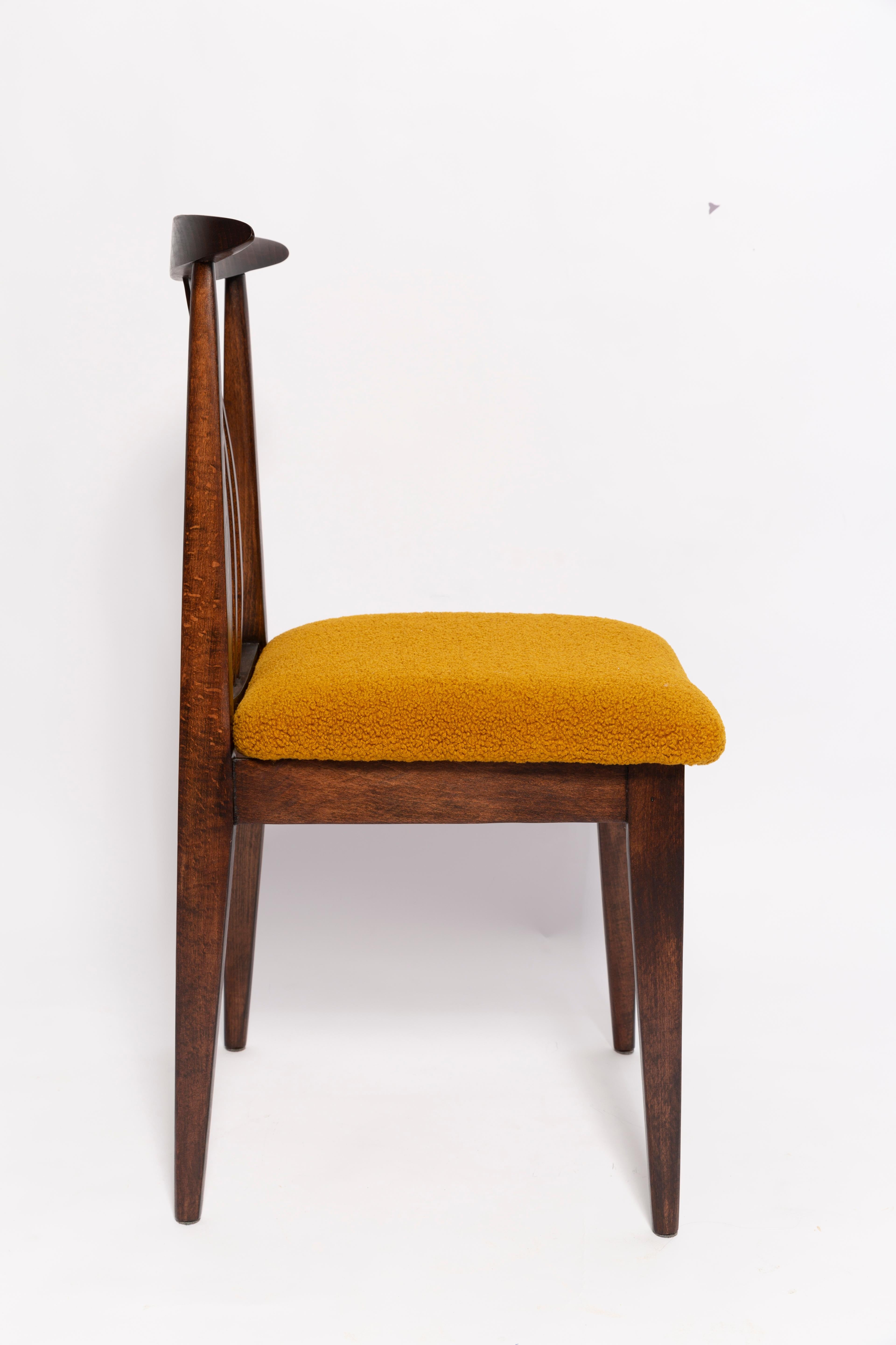 Mid-Century Modern Mid-Century Ochre Boucle Chair, Walnut Wood, M. Zielinski, Europe, 1960s For Sale