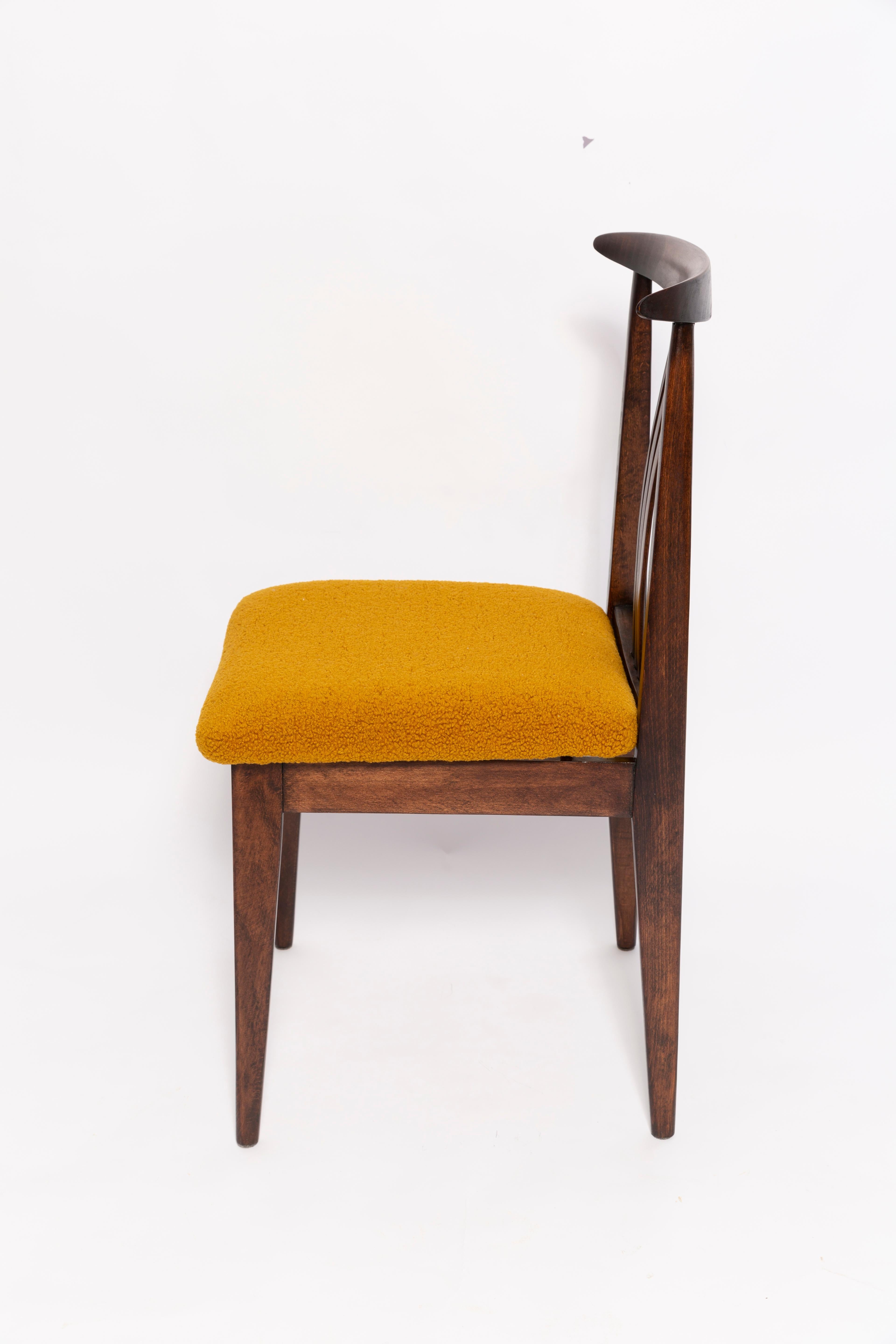 20th Century Mid-Century Ochre Boucle Chair, Walnut Wood, M. Zielinski, Europe, 1960s For Sale