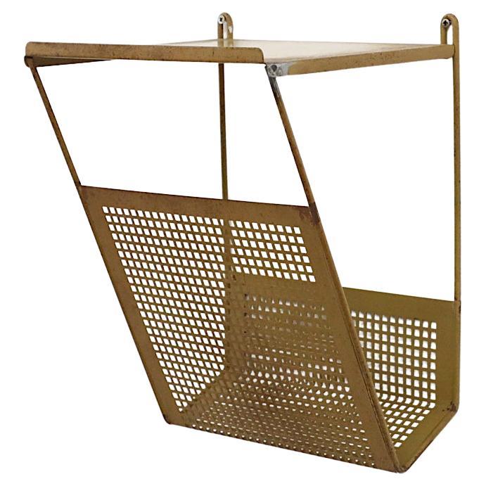 Ocker emaillierter Pilastro-Wandtisch für die Wandmontage mit Telefontisch mit Schublade, Mid-Century