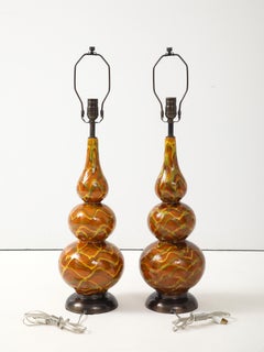 Mid Century Ochre Glazed  Lamps