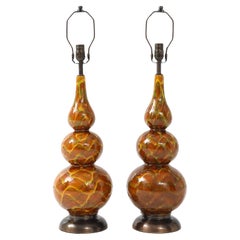 Mid Century Ochre Glazed  Lamps