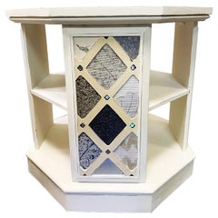 Midcentury Octagon White Painted and Decoupaged End Table