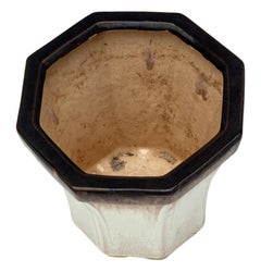 Mid-century Octagonal Drip Glazed Ceramic Flowerpot