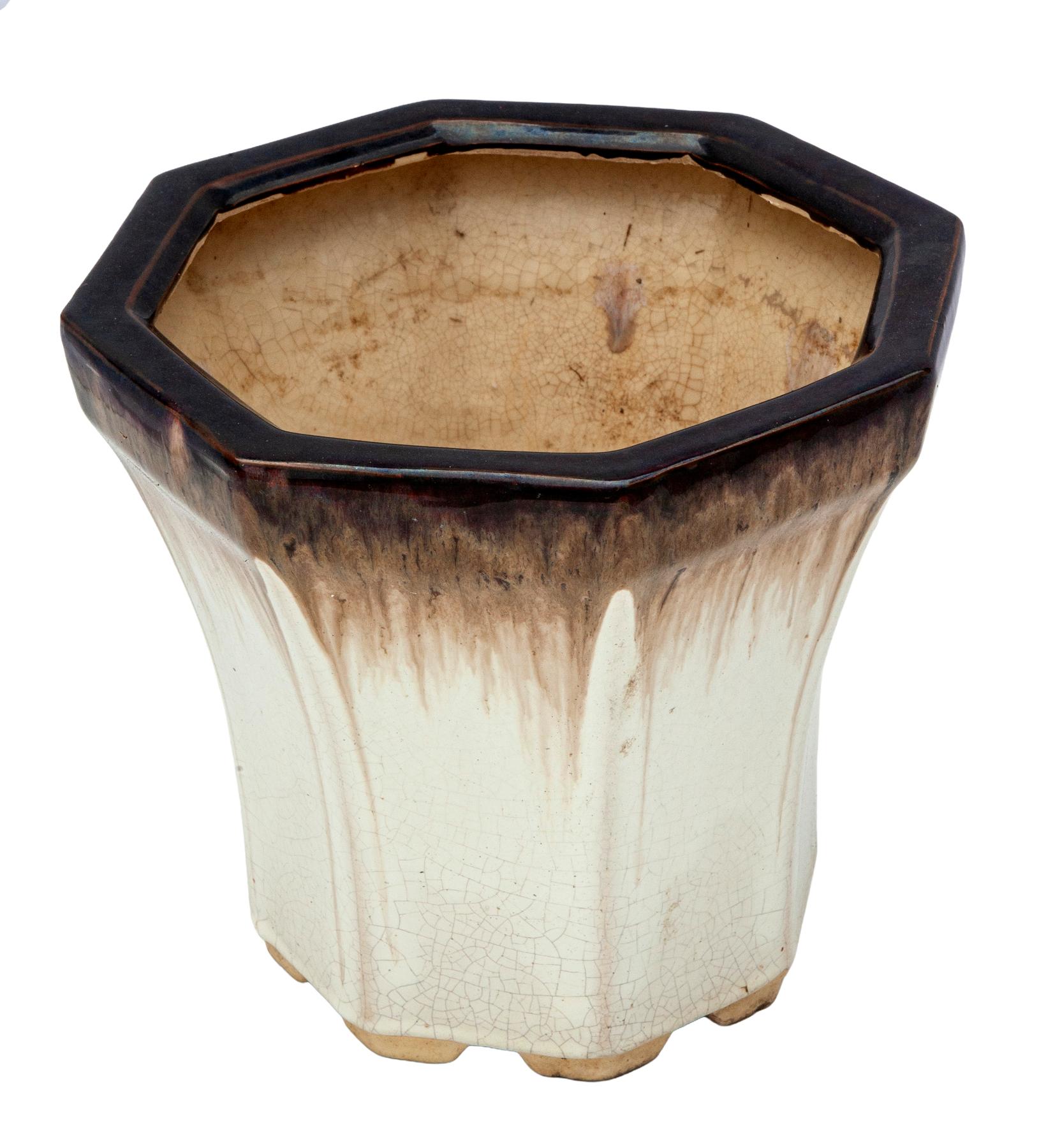 Mid-Century Modern Pot de fleurs octogonal en céramique émaillée du milieu du siècle en vente