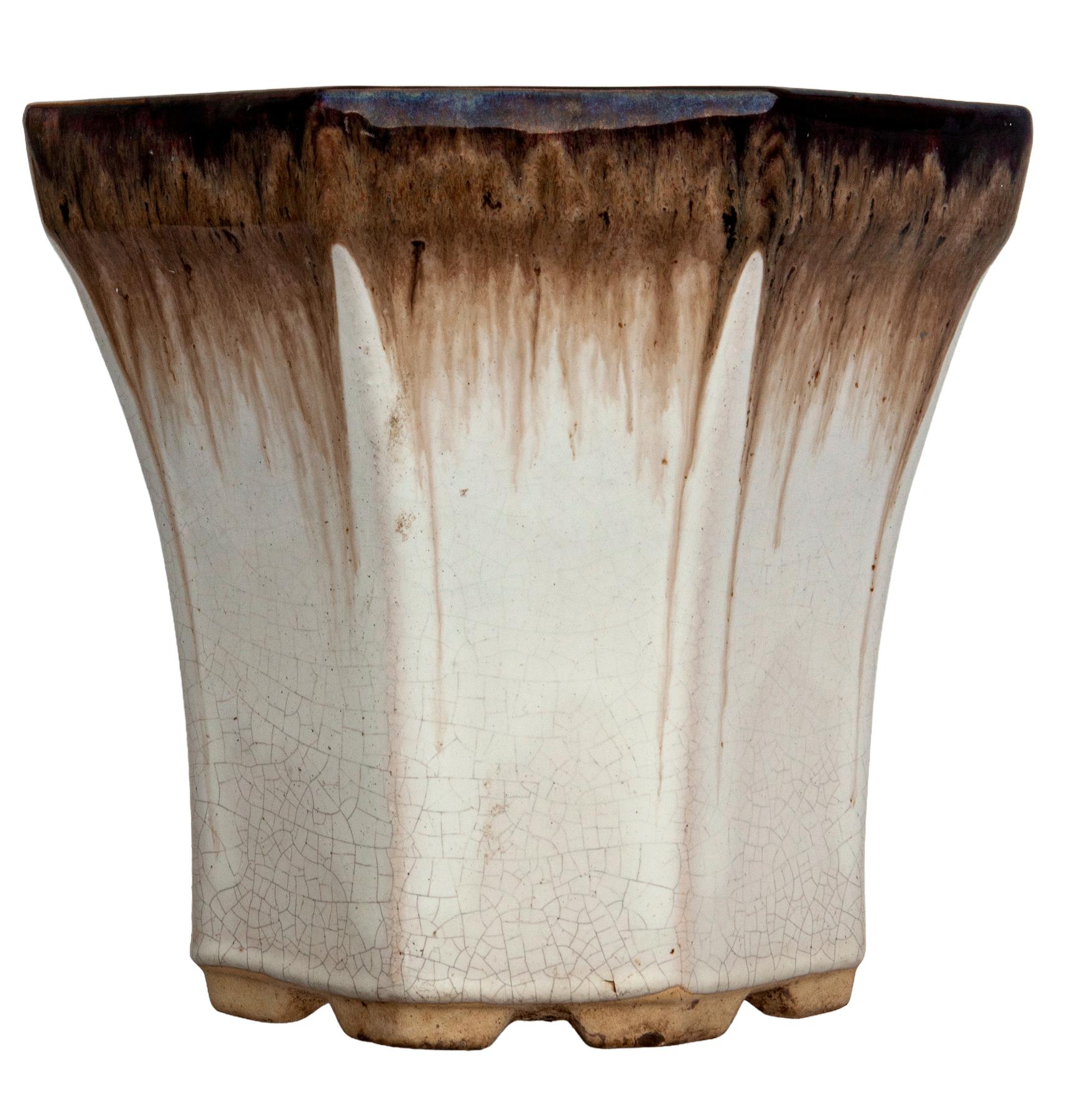 Fait main Pot de fleurs octogonal en céramique émaillée du milieu du siècle en vente