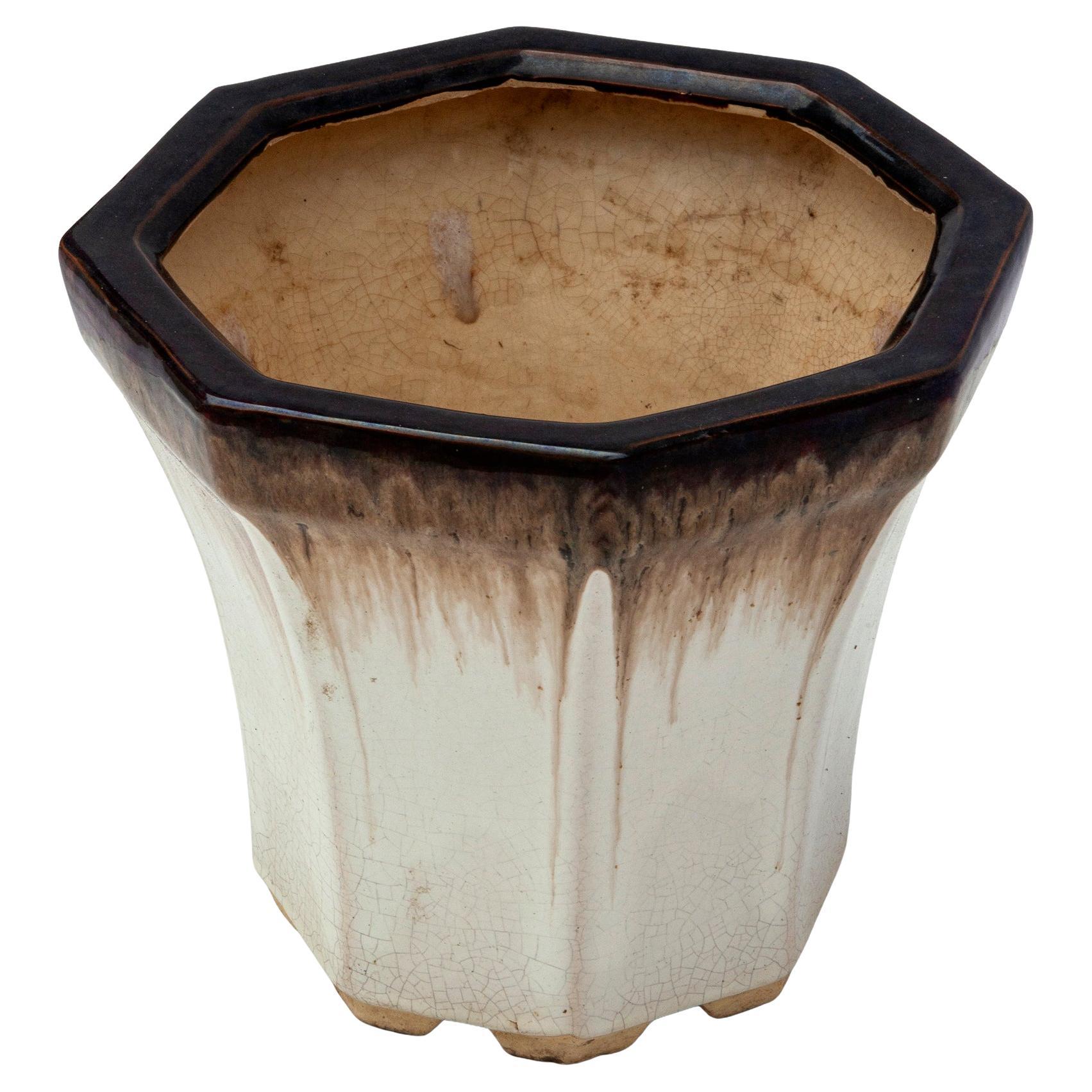 Pot de fleurs octogonal en céramique émaillée du milieu du siècle en vente