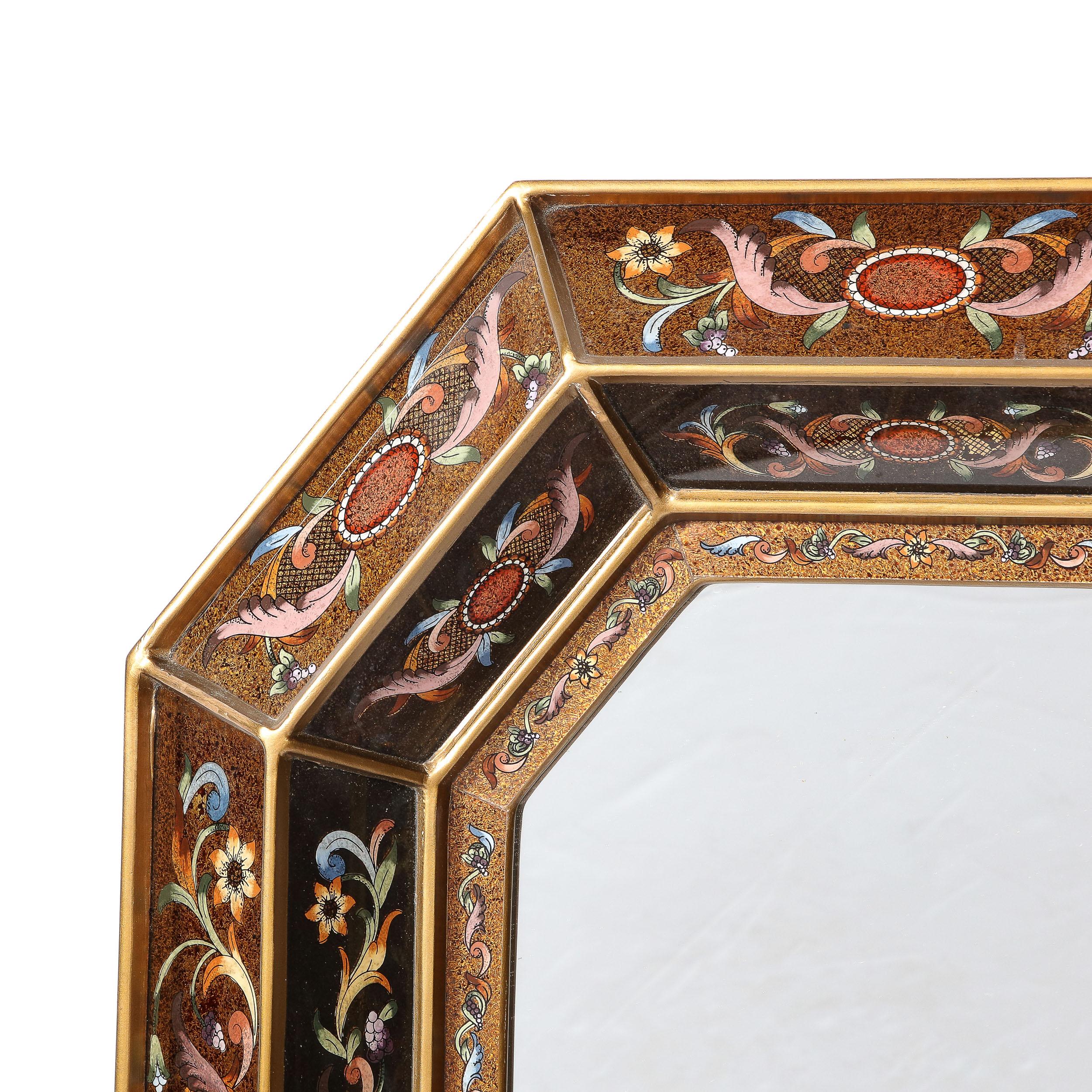 Mid-Century Modern Mid Century Octagonal Shadowbox Mirror with Neoclassical Eglomisé Detailing
