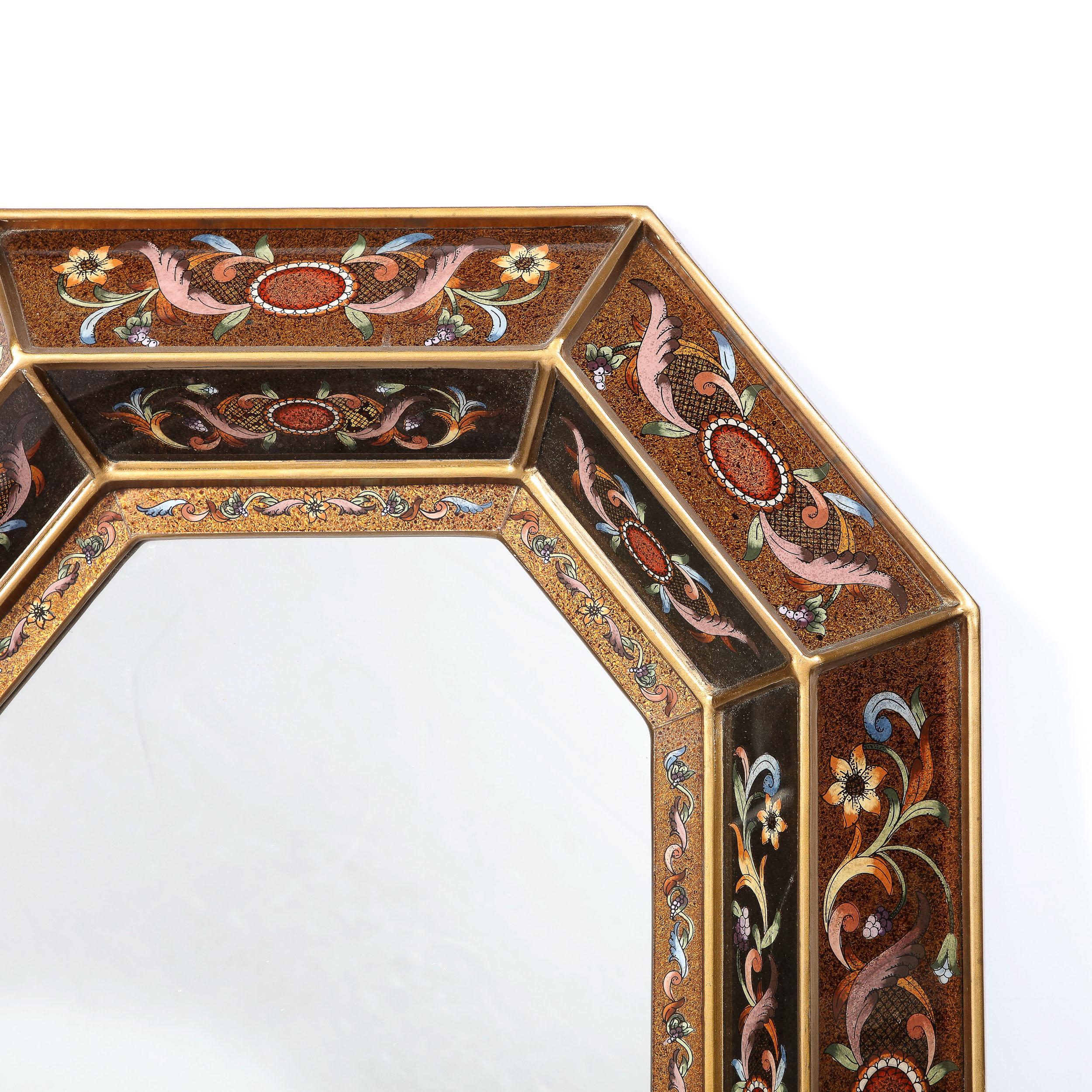 Italian Mid Century Octagonal Shadowbox Mirror with Neoclassical Eglomisé Detailing