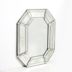 Mid-Century Octagonal Stepped Venetian Glass Mirror W/ Reverse Etched Detailing