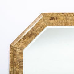 Mid Century Octagonal Tesselated Stone & Brass Mirror Signed by Maitland Smith