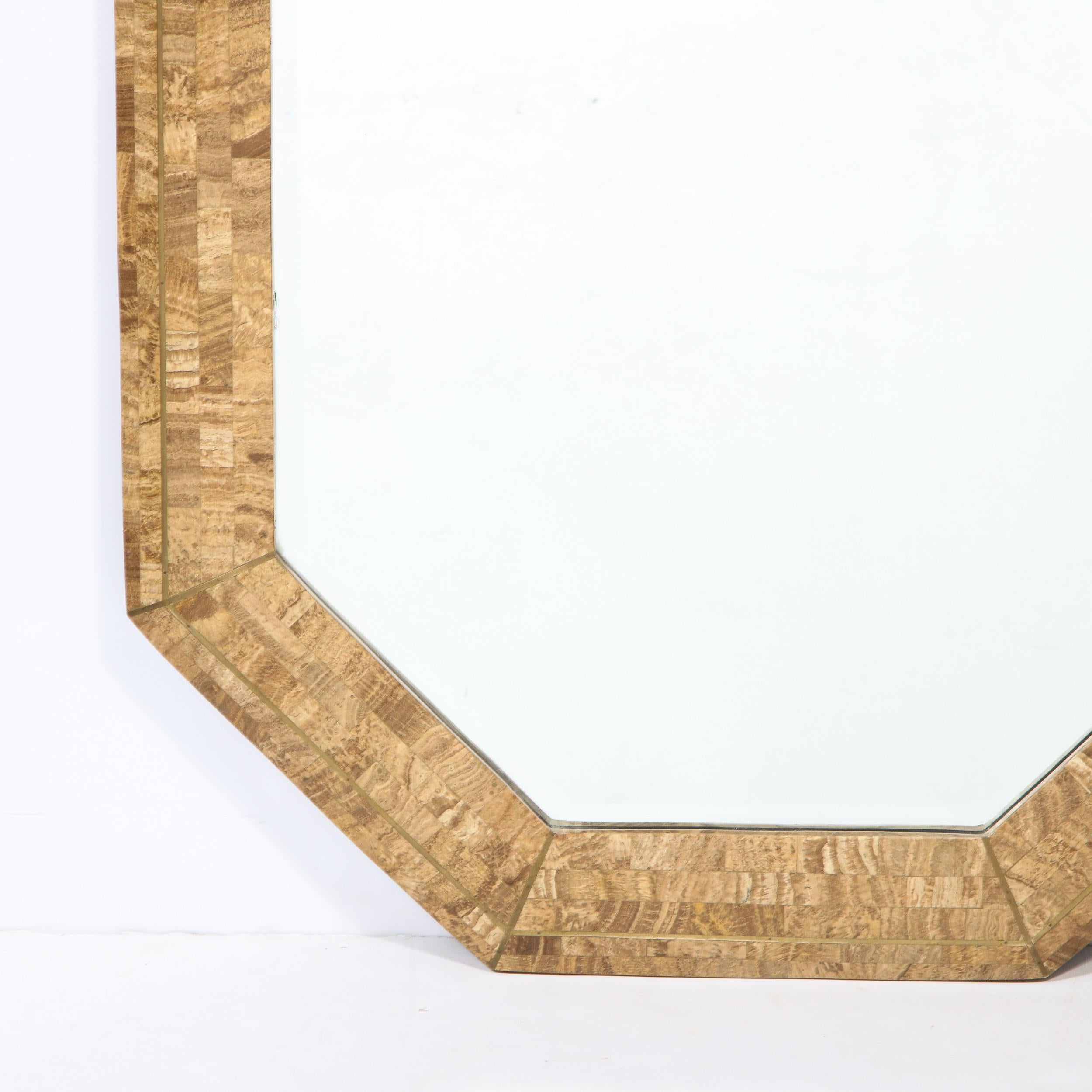 Mid-Century Modern Mid Century Octagonal Tesselated Stone & Brass Mirror Signed by Maitland Smith