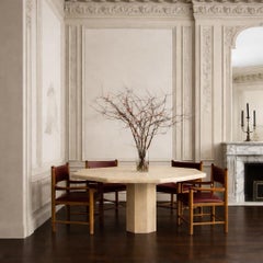 Table de salle à manger octogonale en travertin du milieu du siècle, Italie