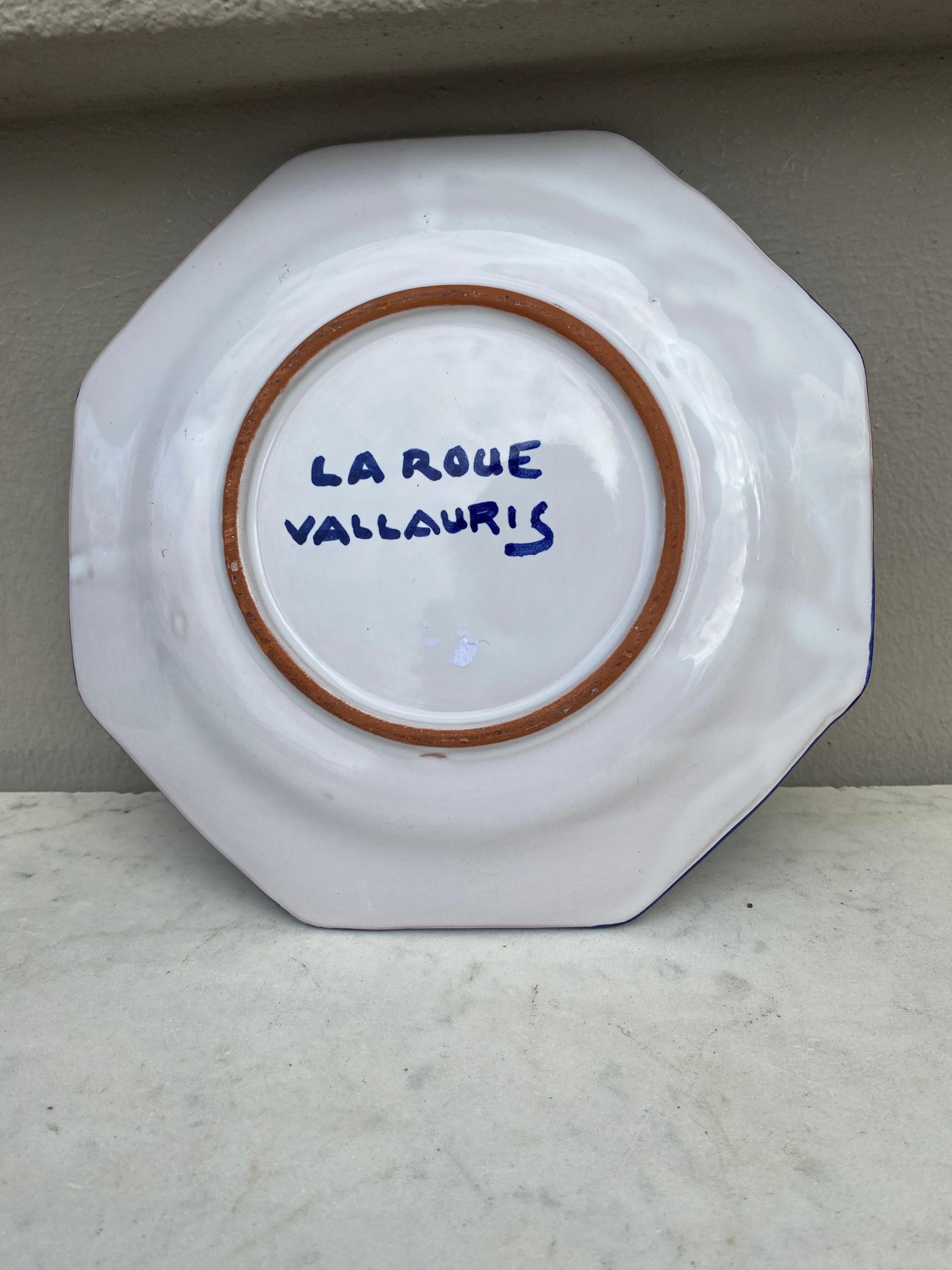 Mid-Century Modern Mid-Century Octogonal Blue & White Plate La Roue Vallauris For Sale