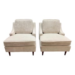 Vintage Mid Century Ivory White Crushed Velvet Lounge Chairs