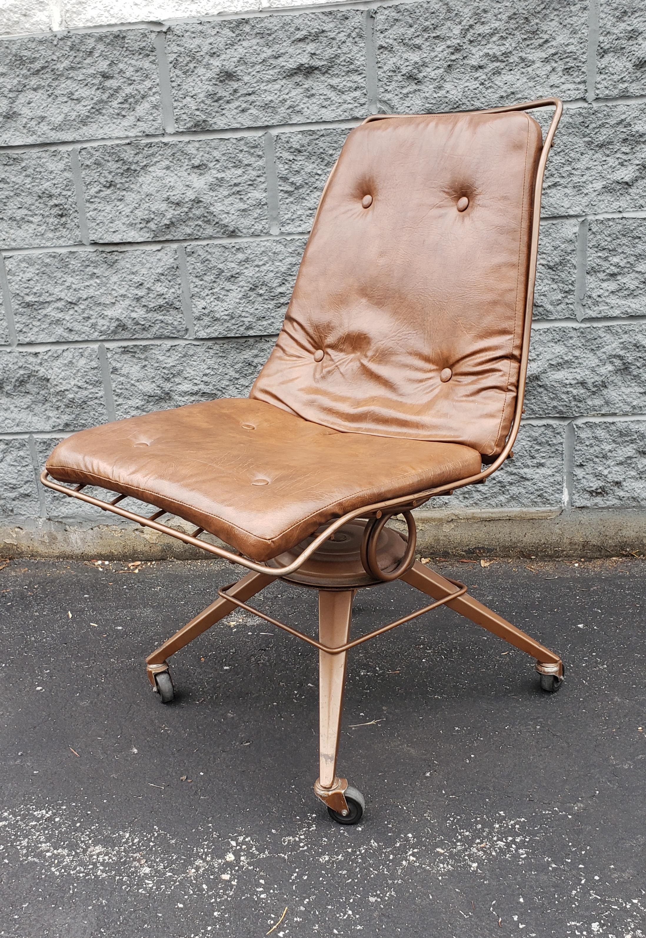 Metalwork Midcentury Office Chair with Tufted Seat and Back For Sale