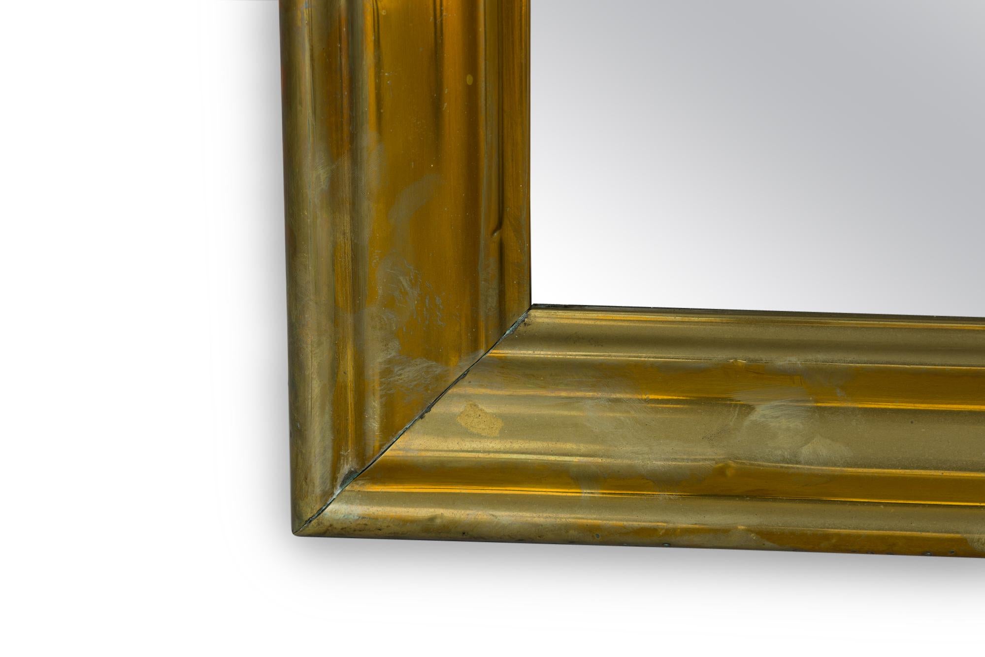 American Mid-Century Ogee Brass Veneer Rectangular Bistro Wall Mirror For Sale