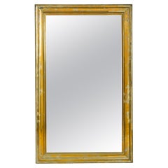 Miroir mural rectangulaire bistro en placage de laiton de style Mid-Century Ogee