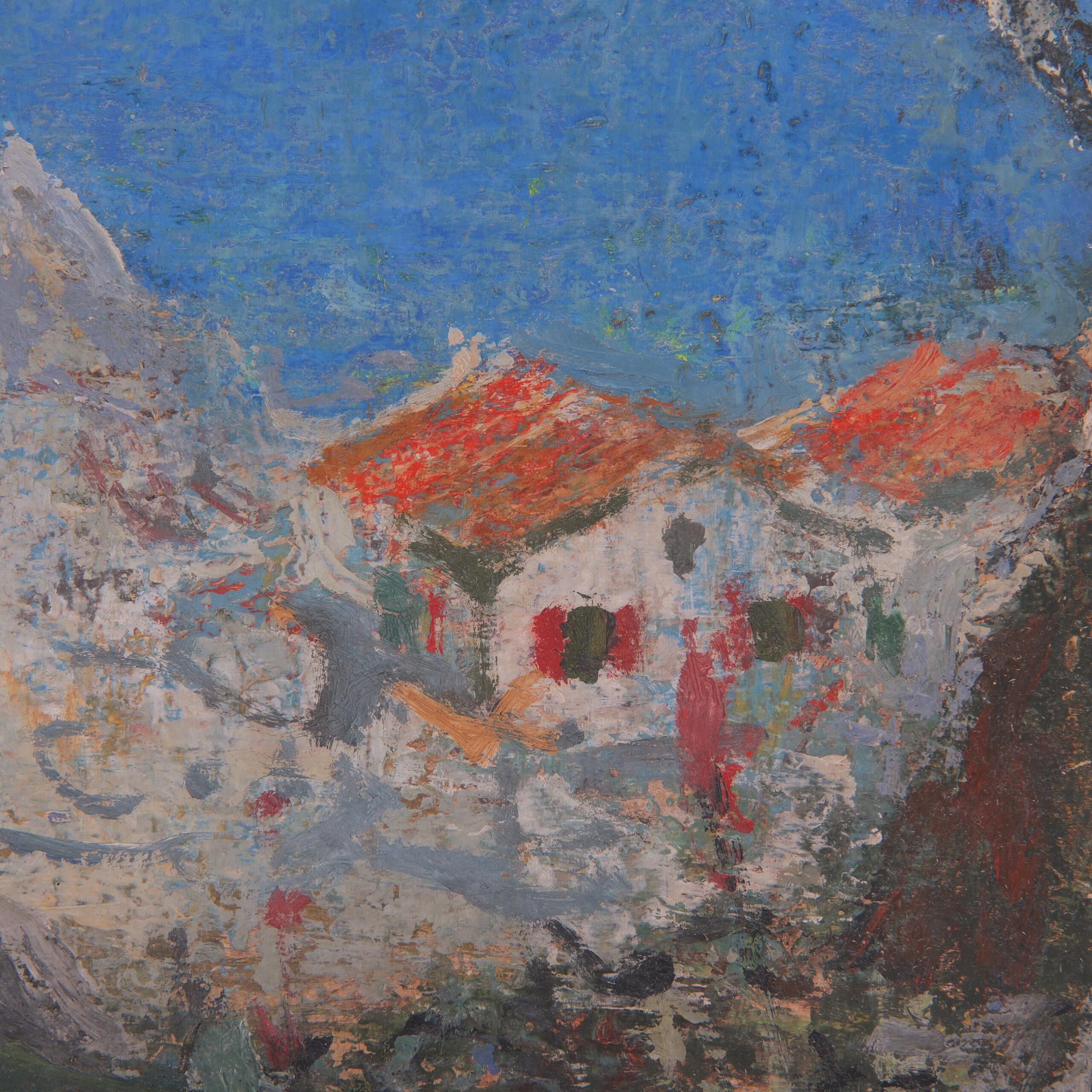 Mid-Century Modern Mid Century Oil and Gouache Painting Carl Busch Landscape near Capri 1950 For Sale