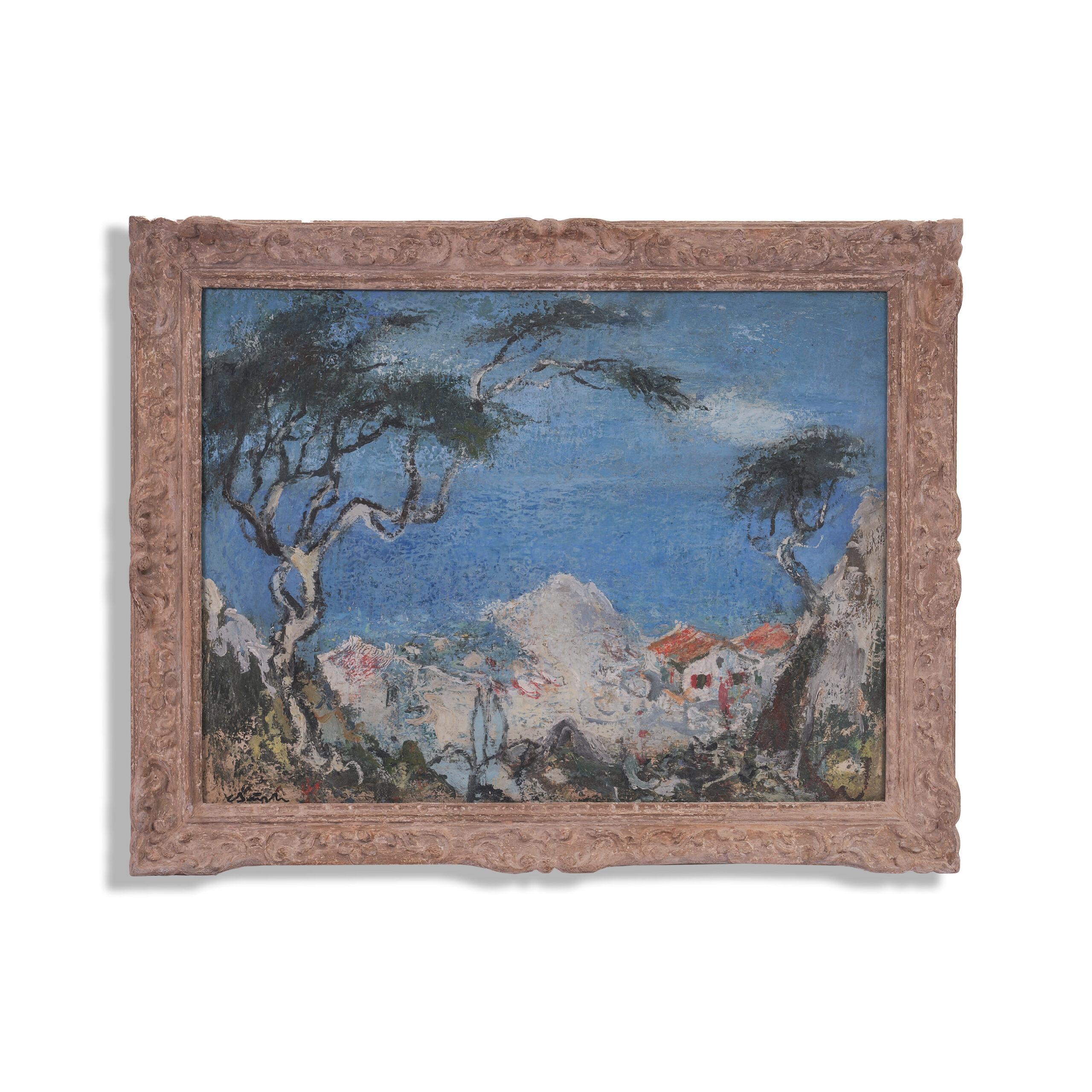 Mid Century Oil and Gouache Painting Carl Busch Landscape near Capri 1950 In Good Condition For Sale In Münster, DE
