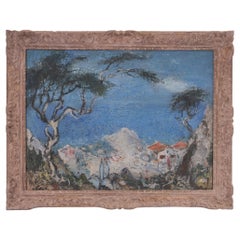 Mid Century Oil and Gouache Painting Carl Busch Landscape near Capri 1950