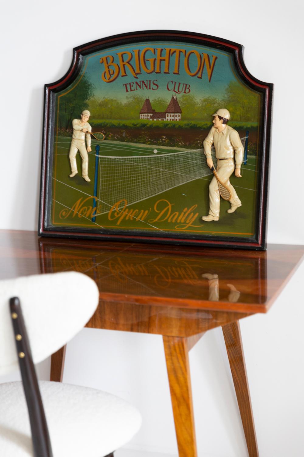 English Midcentury Oil Brighton Tennis Club Painting, Brown Wood Frame, 1960s, Europe For Sale