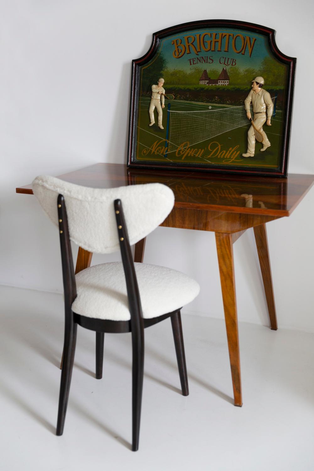 Hand-Painted Midcentury Oil Brighton Tennis Club Painting, Brown Wood Frame, 1960s, Europe For Sale