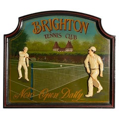 Used Midcentury Oil Brighton Tennis Club Painting, Brown Wood Frame, 1960s, Europe