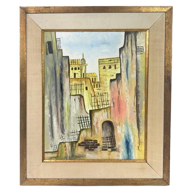 Mid Century Oil On Board Jerusalem Cityscape Signed For Sale
