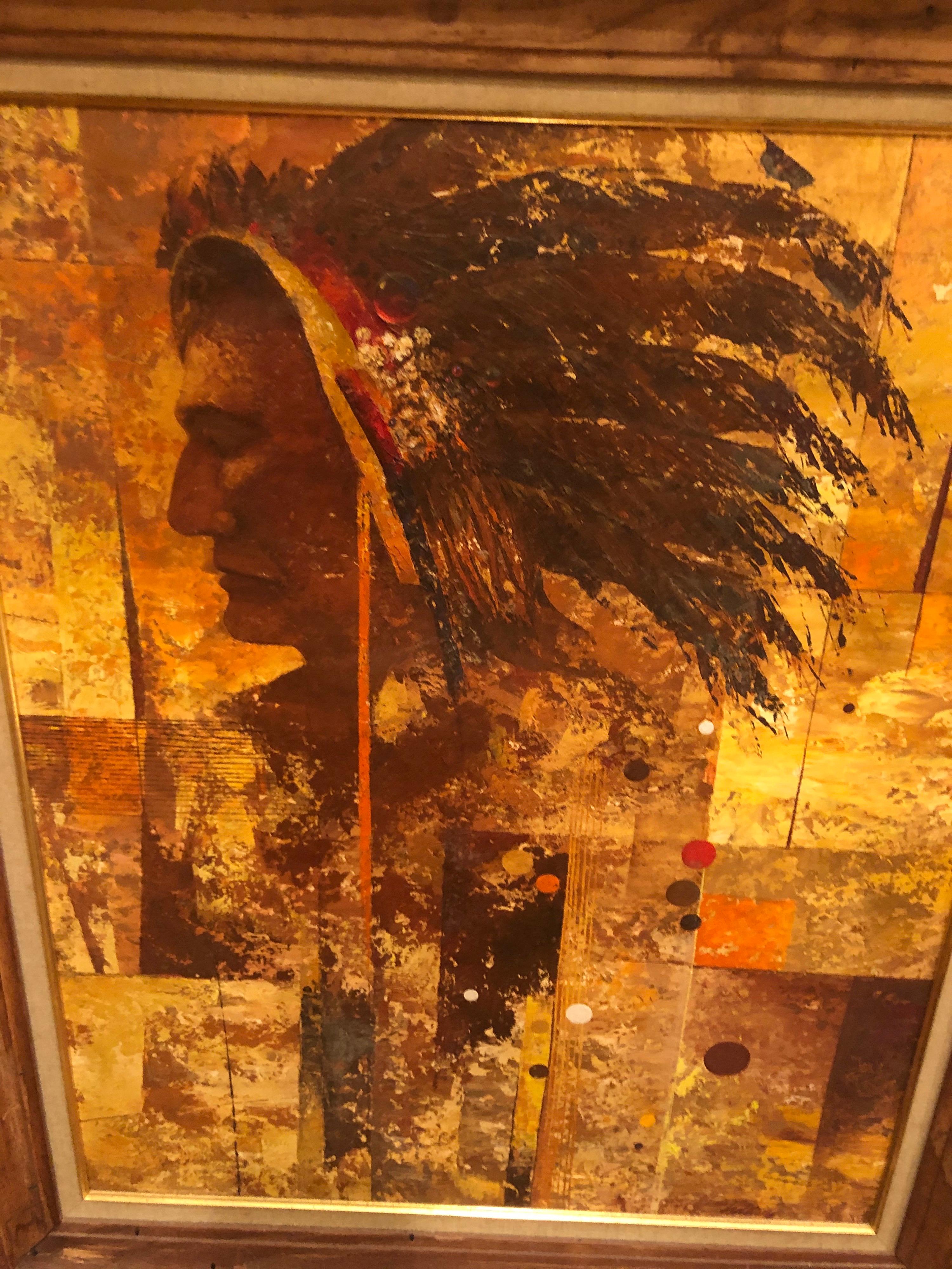 Mid Century Oil on Board of an American Indian  For Sale 5