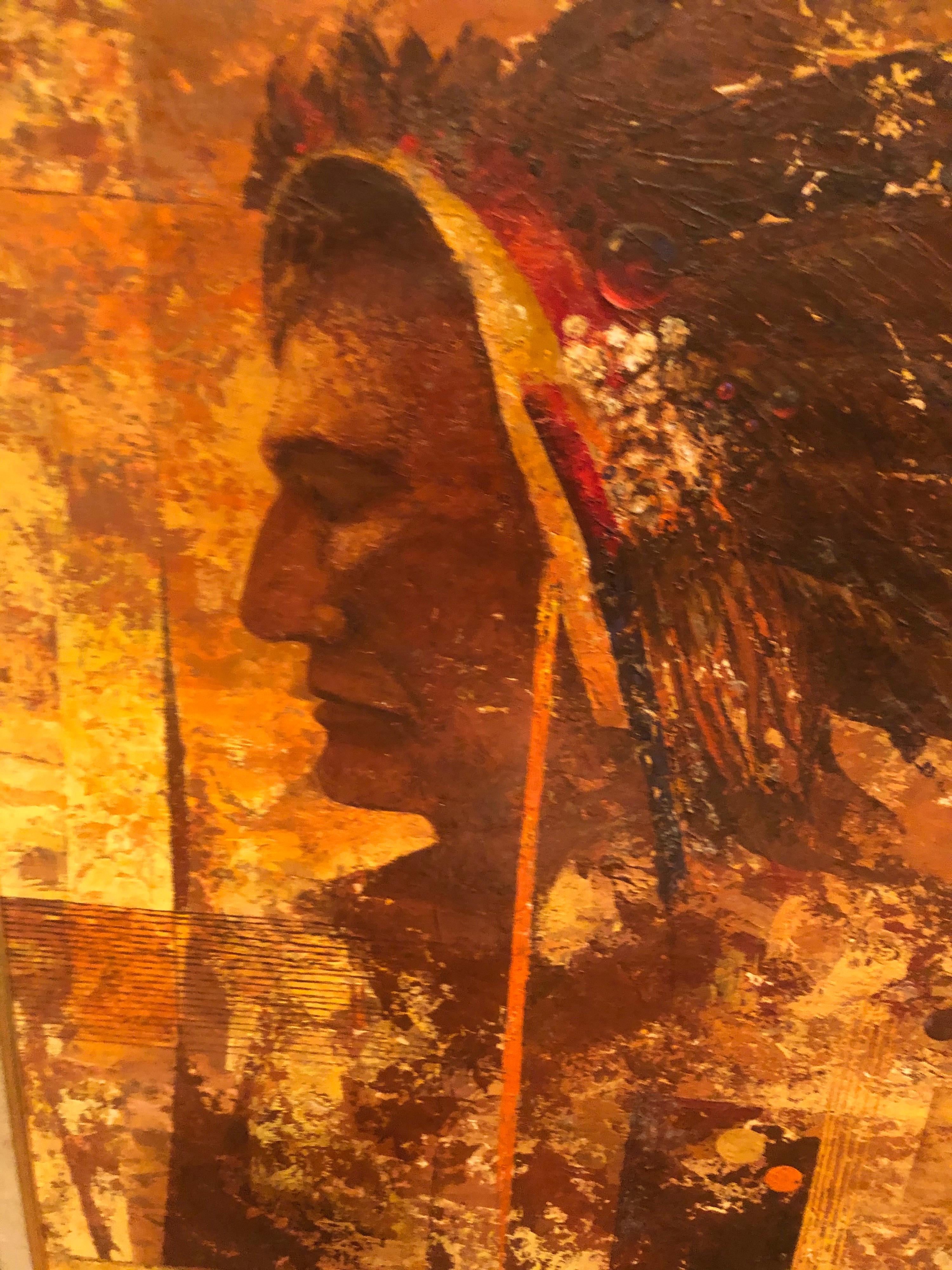 Mid Century Oil on Board of an American Indian  For Sale 6