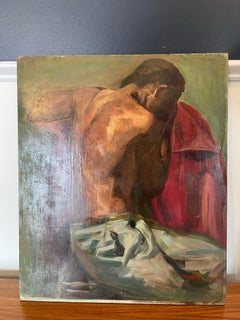 Pittura a olio su tavola del metà secolo Man M. I. Viana