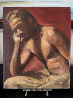 Mid Century Oil On Board Painting Man Marion Viana