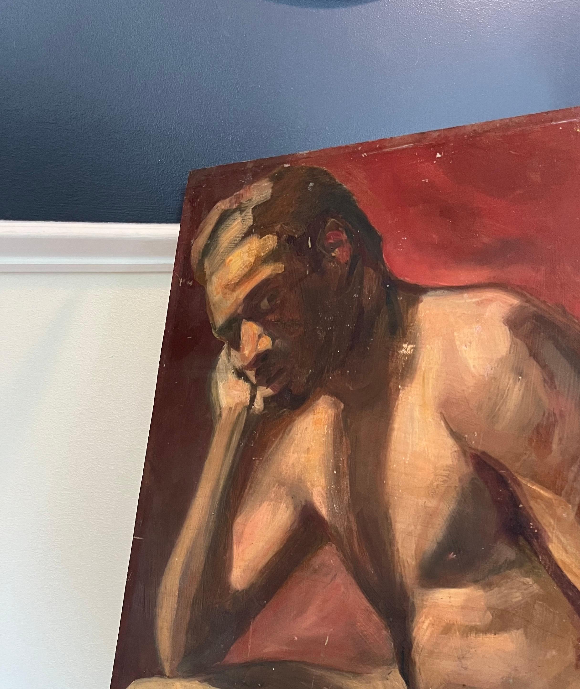 Pintura al óleo sobre tabla de mediados de siglo Hombre Marion Viana Estadounidense en venta