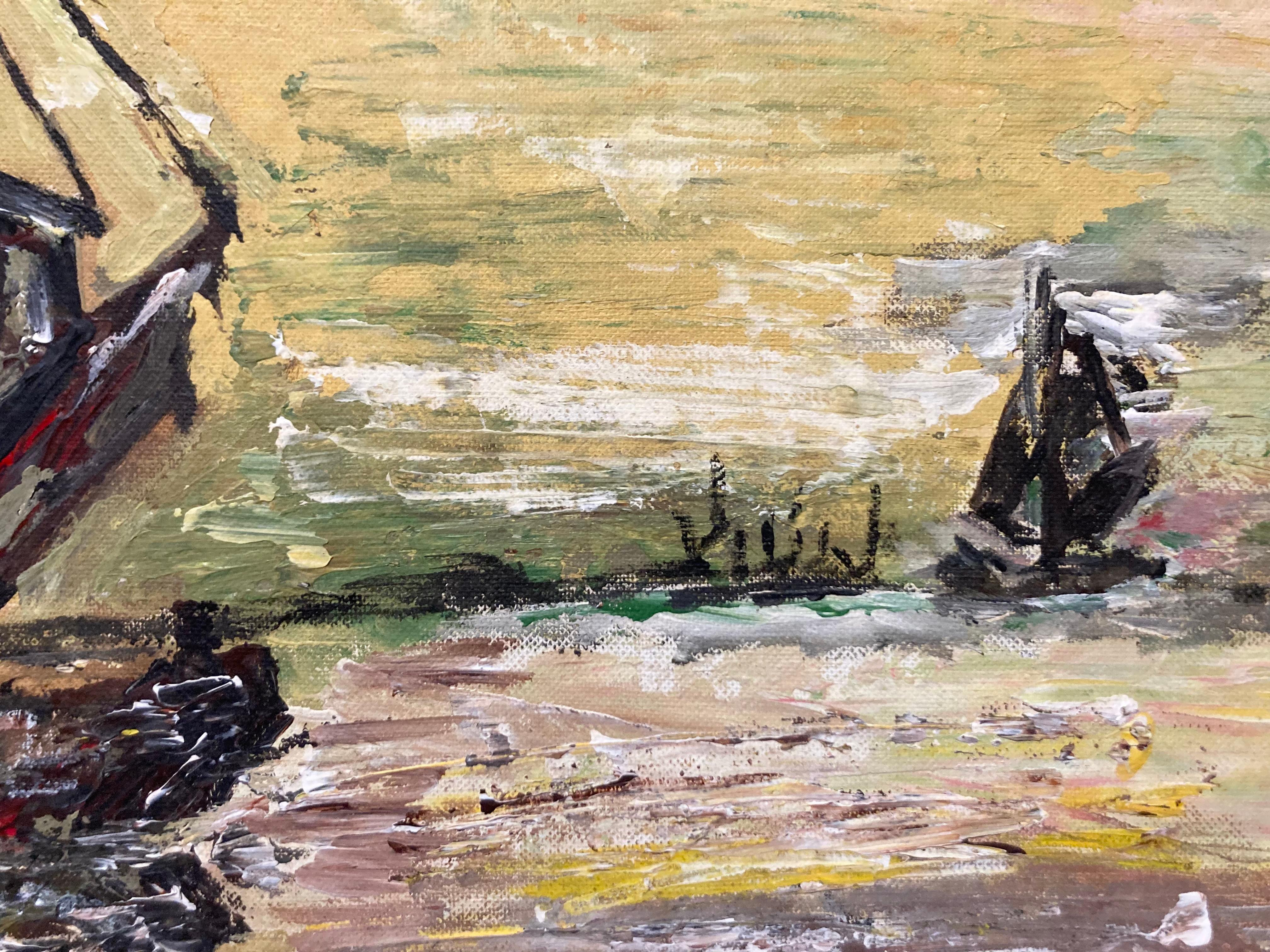 Fin du 20e siècle Mid Century Oil on Board Painting of a Sea Scape en vente