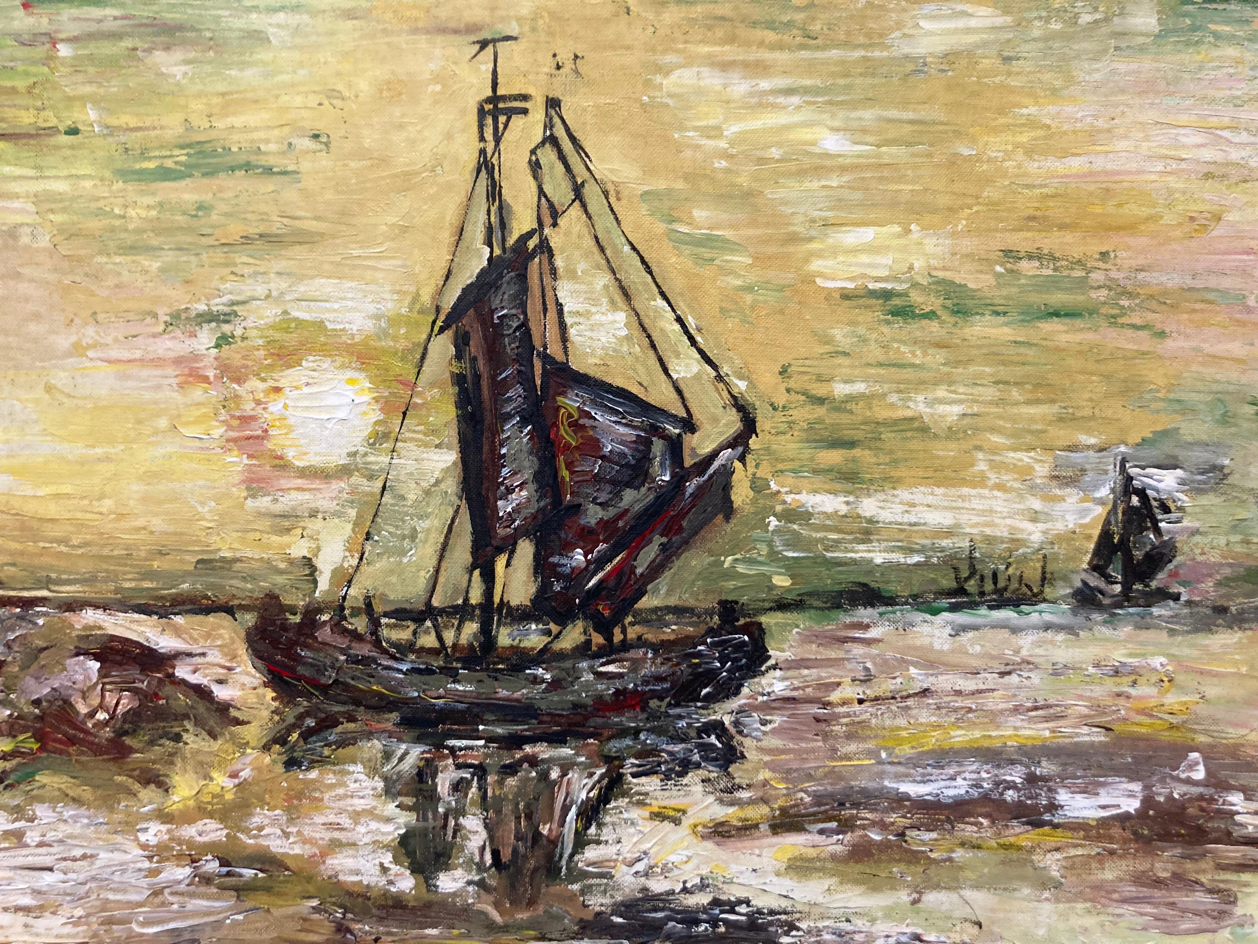 Mid Century Oil on Board Painting of a Sea Scape en vente 1