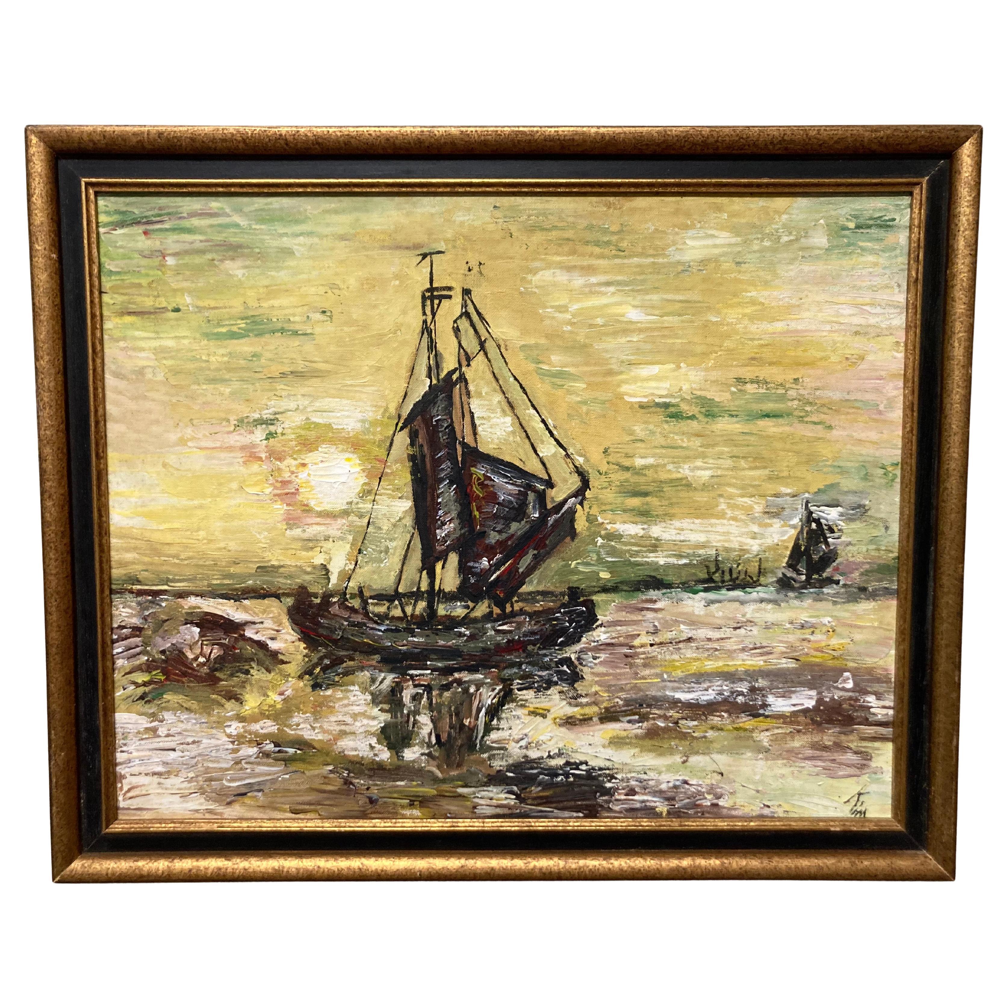 Mid Century Oil on Board Painting of a Sea Scape en vente