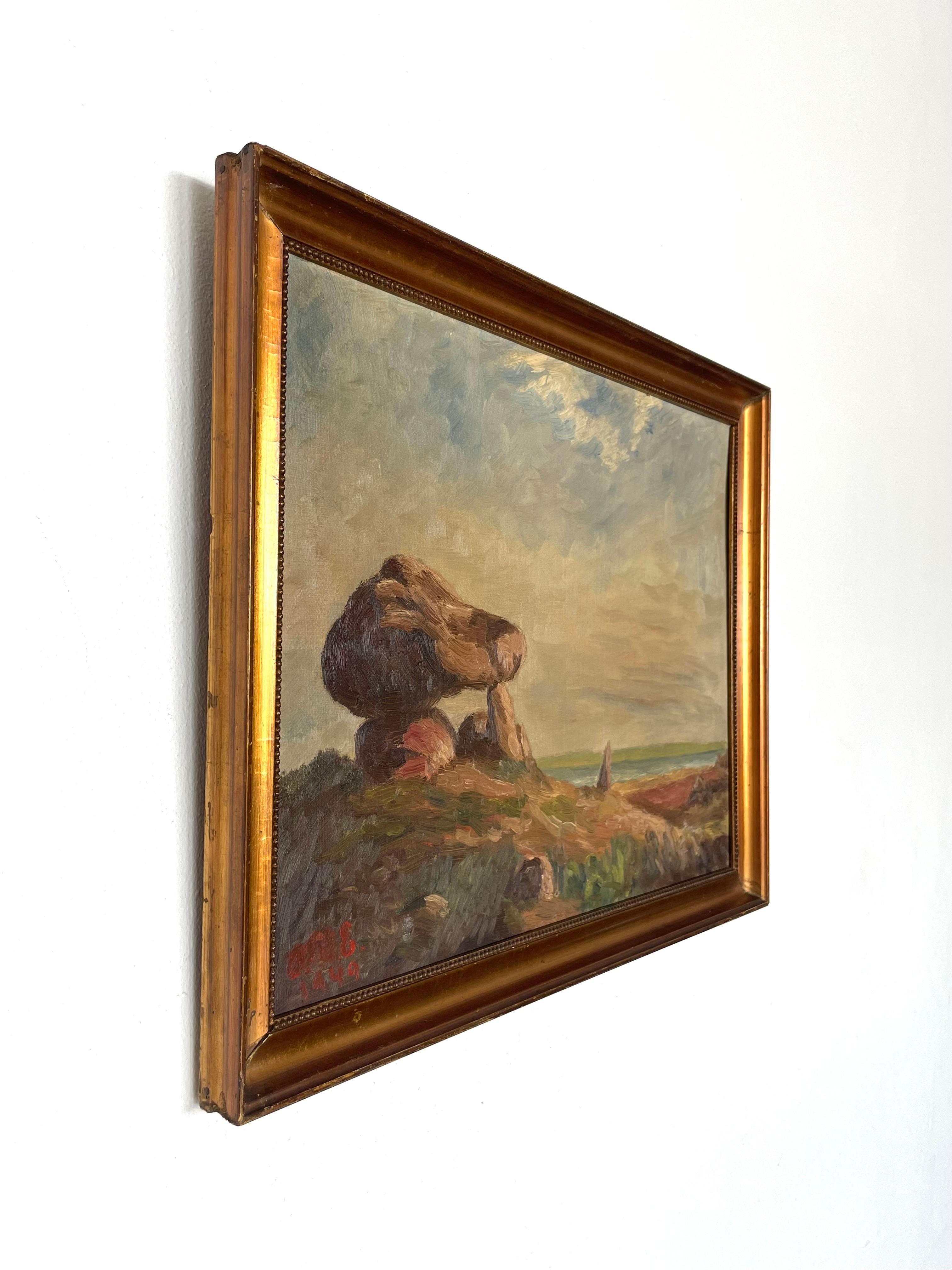 Quadro d'epoca danese di metà secolo, olio su tela, raffigurante un tumulo funerario a Kalundborg in vendita 2