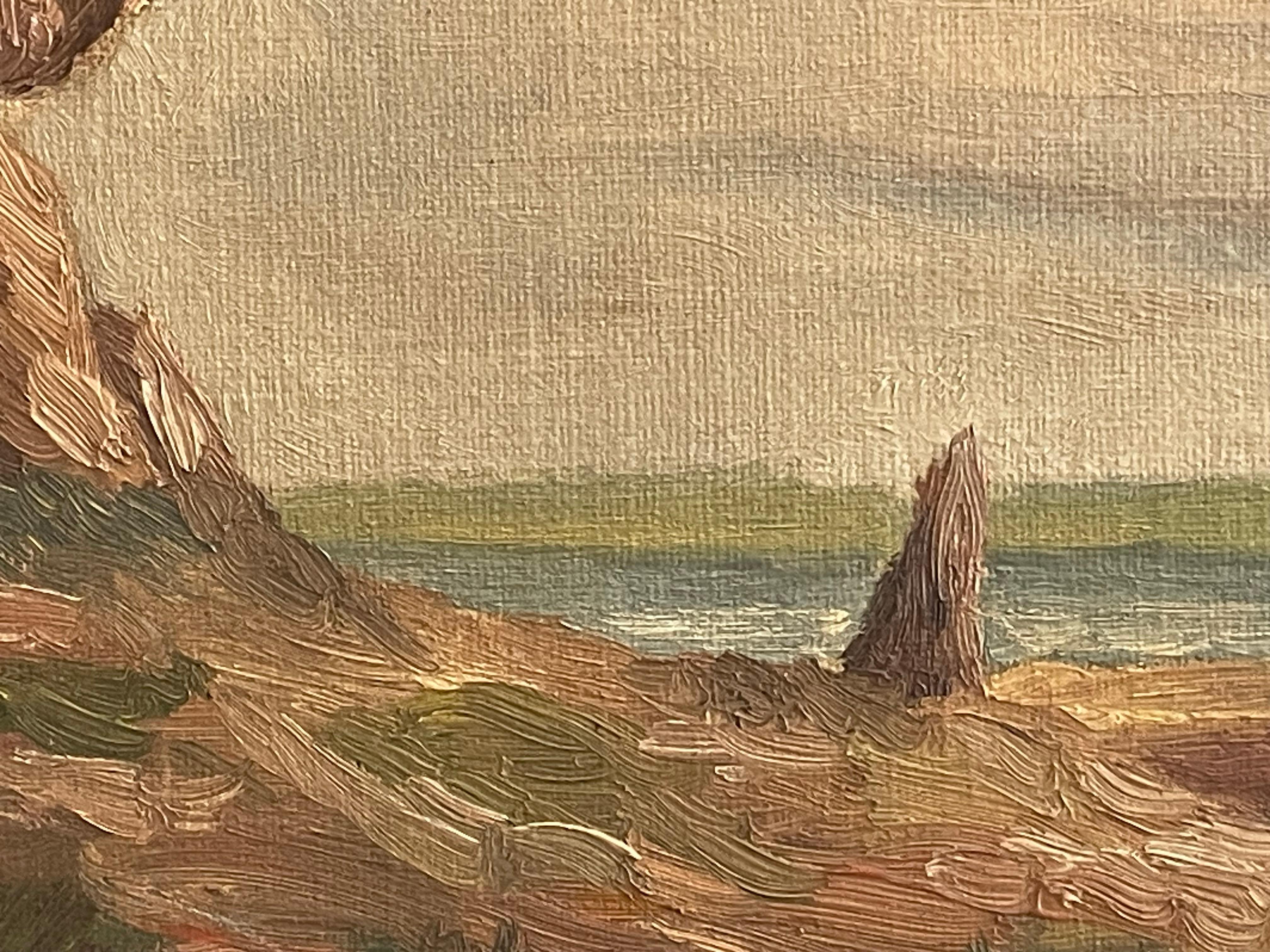 Pittura Quadro d'epoca danese di metà secolo, olio su tela, raffigurante un tumulo funerario a Kalundborg in vendita