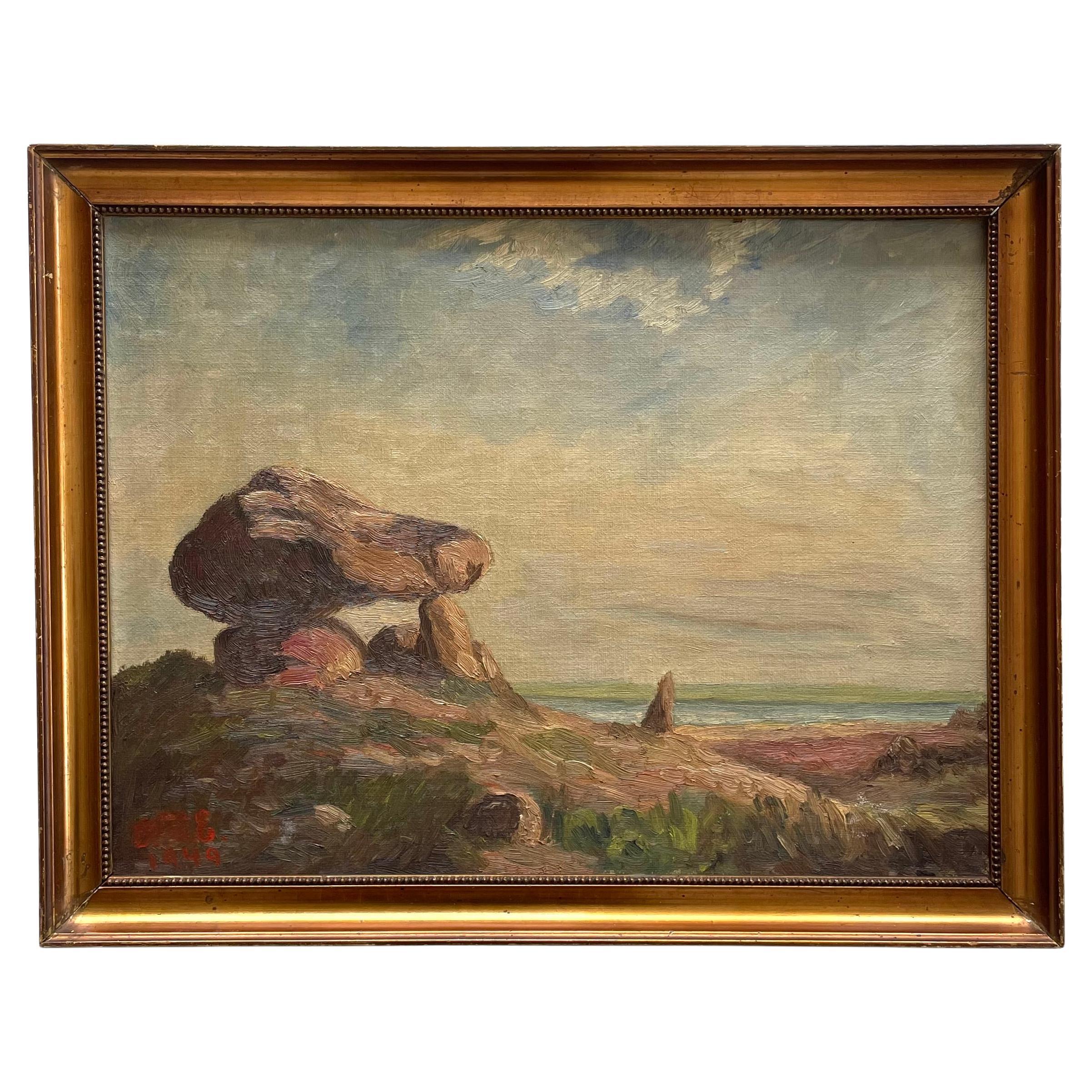 Mitte des Jahrhunderts Öl auf Leinwand dänischen Vintage-Gemälde des Grabhügels in Kalundborg
