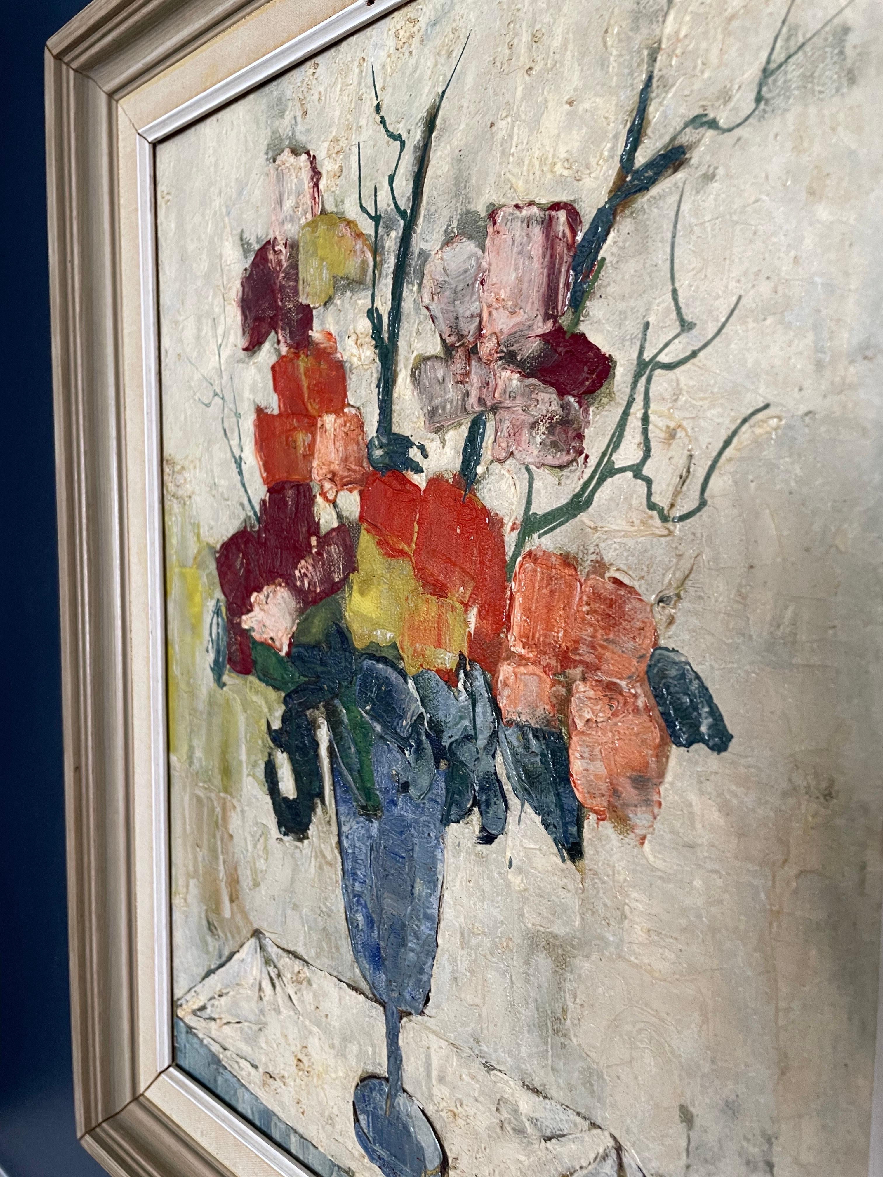 20th Century Mid Century Oil on Canvas Floral Still Life