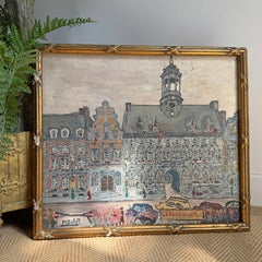 Mid Century Oil On Canvas Mons Belgium