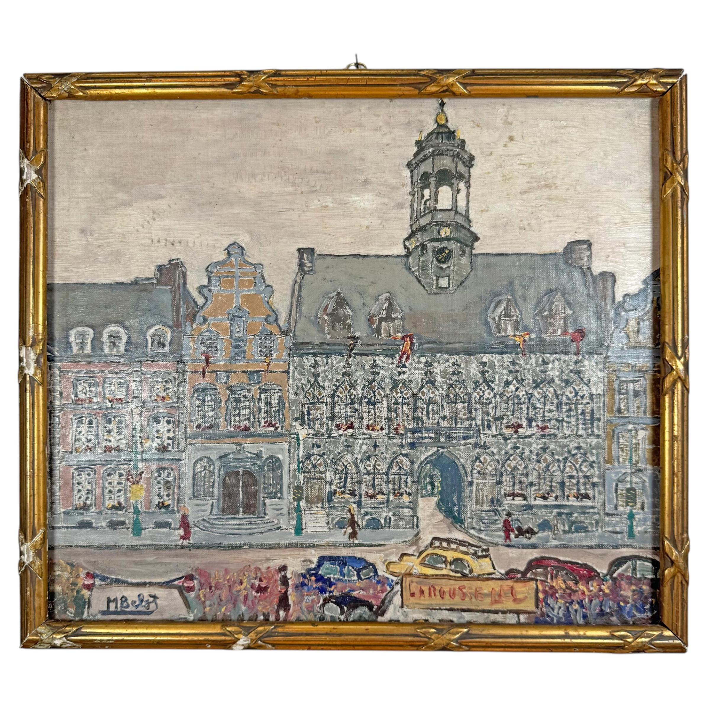 Mid Century Oil On Canvas Mons Belgium