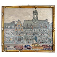 Mid Century Oil On Canvas Mons Belgium
