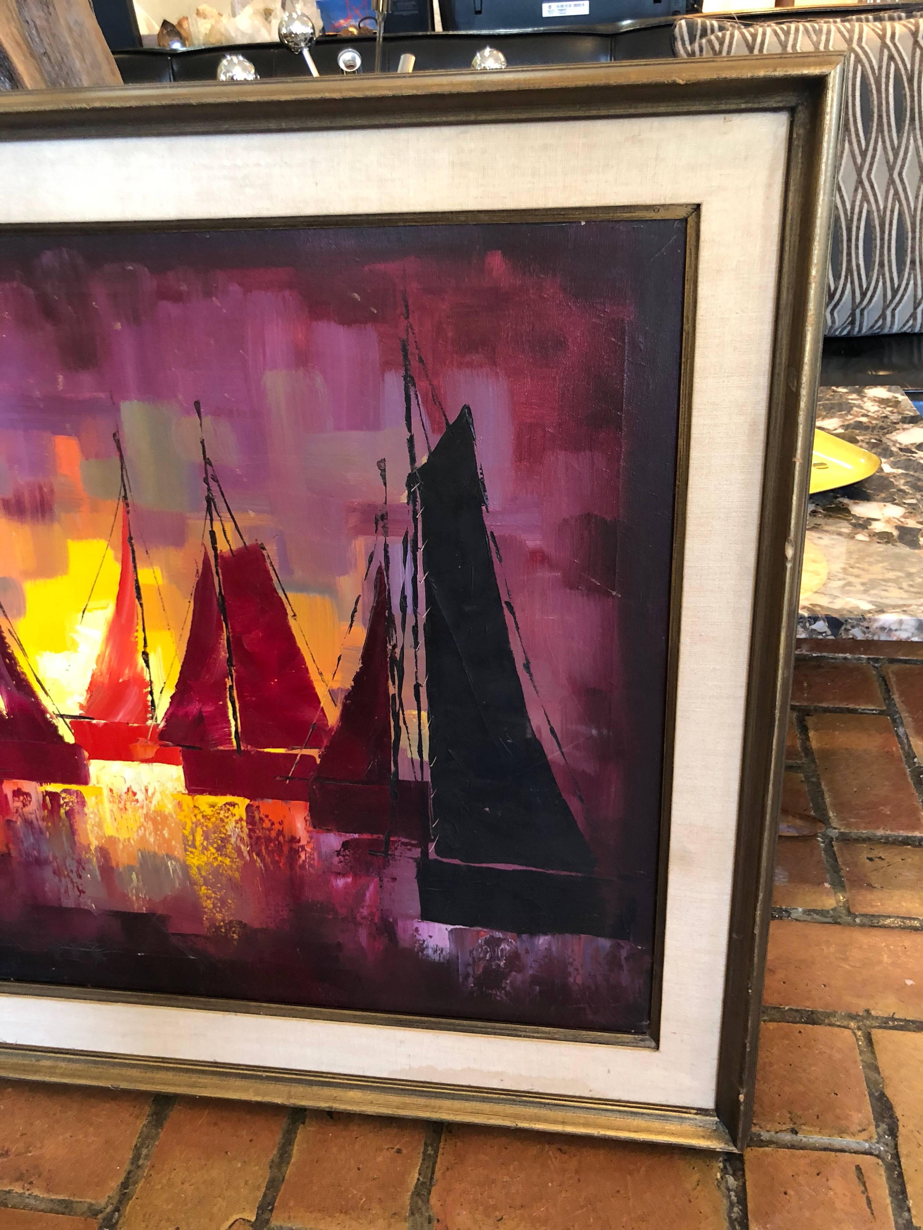 Mid-Century Oil on Canvas of Sailboats 2