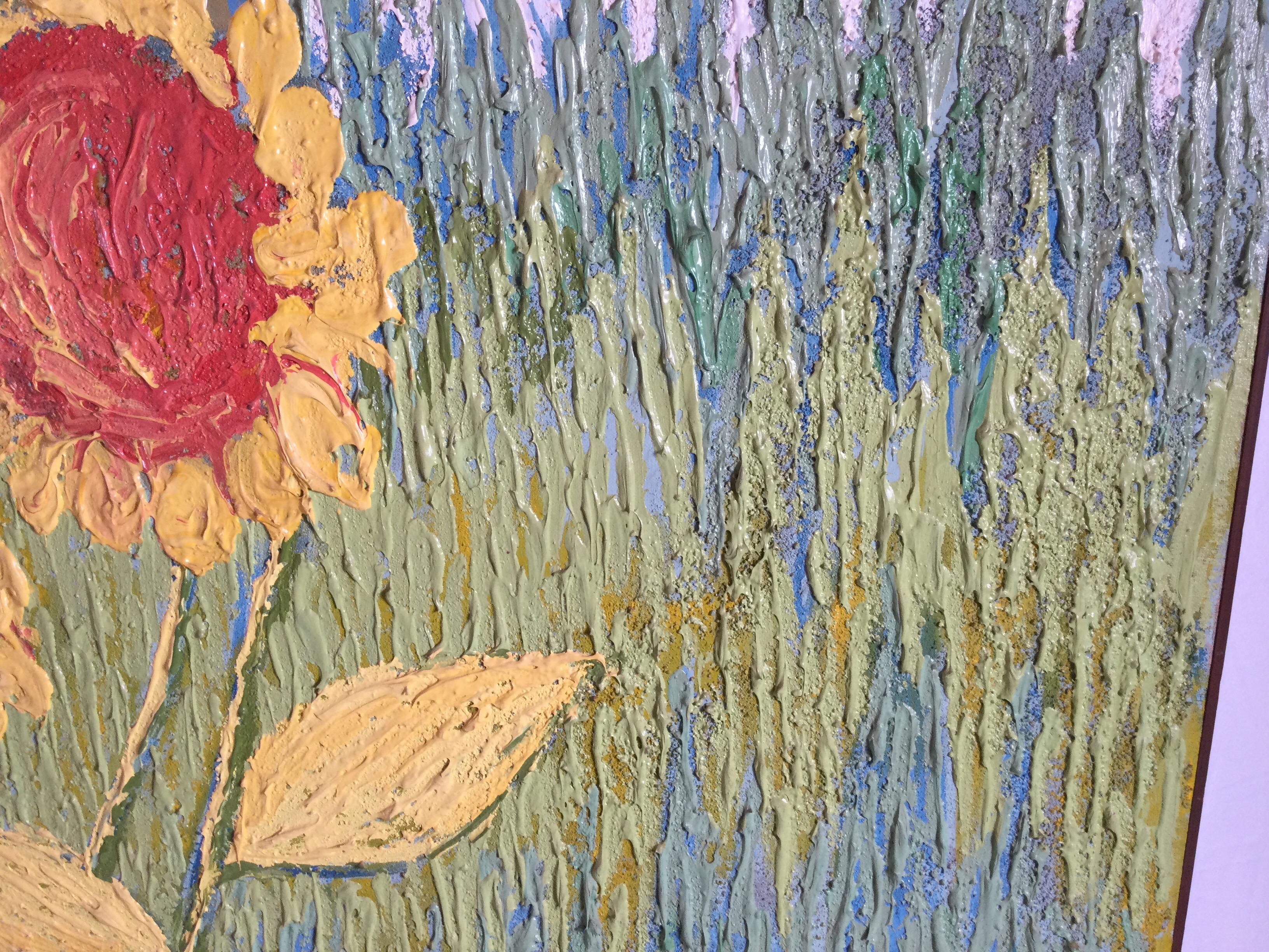 Mid-Century Modern Midcentury Oil on Canvas of Sunflowers