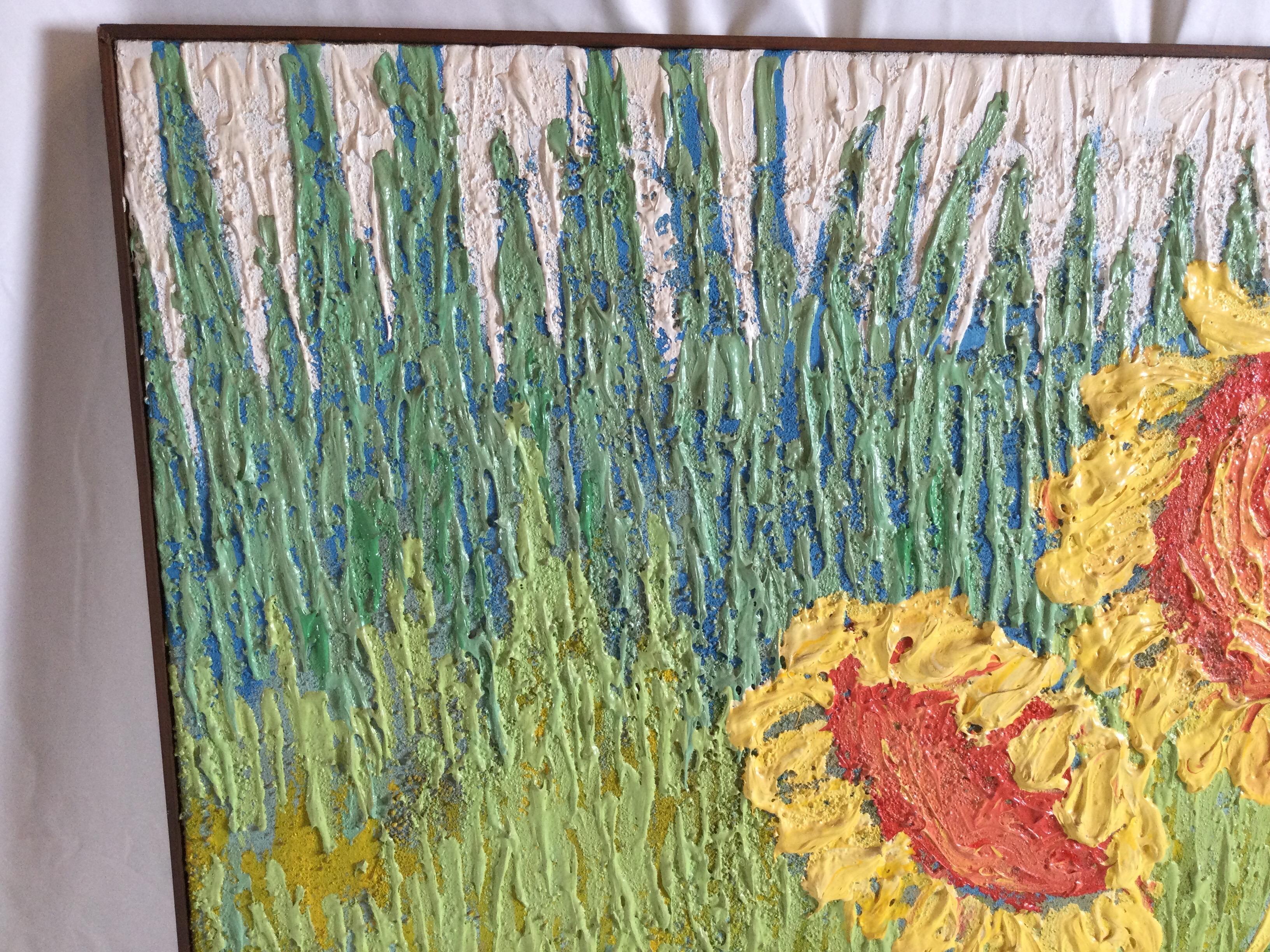 Midcentury Oil on Canvas of Sunflowers In Good Condition In Lambertville, NJ