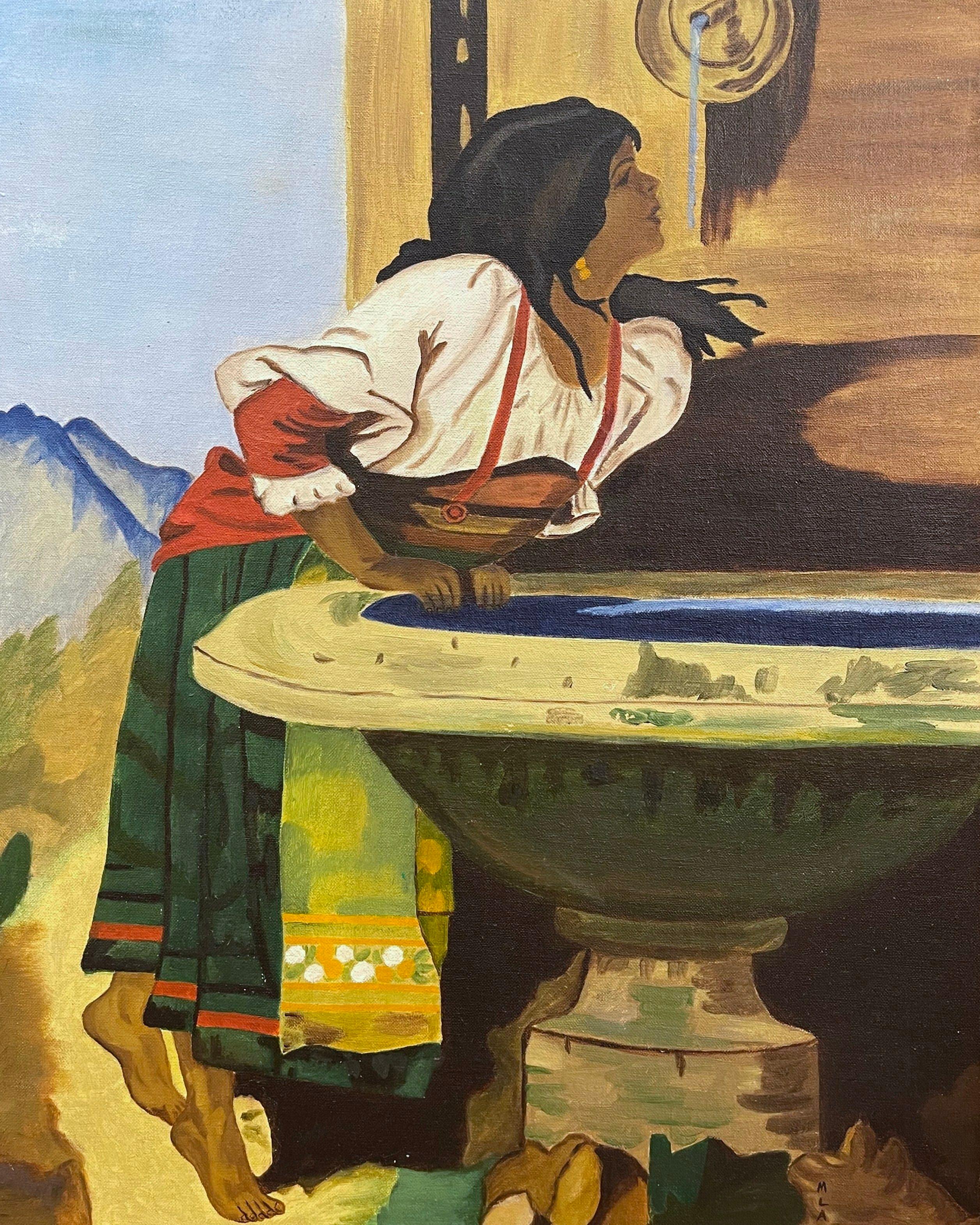 Français Peinture à l'huile sur toile du milieu du siècle dans un cadre doré signé MLA d'après Leon Bonnat en vente