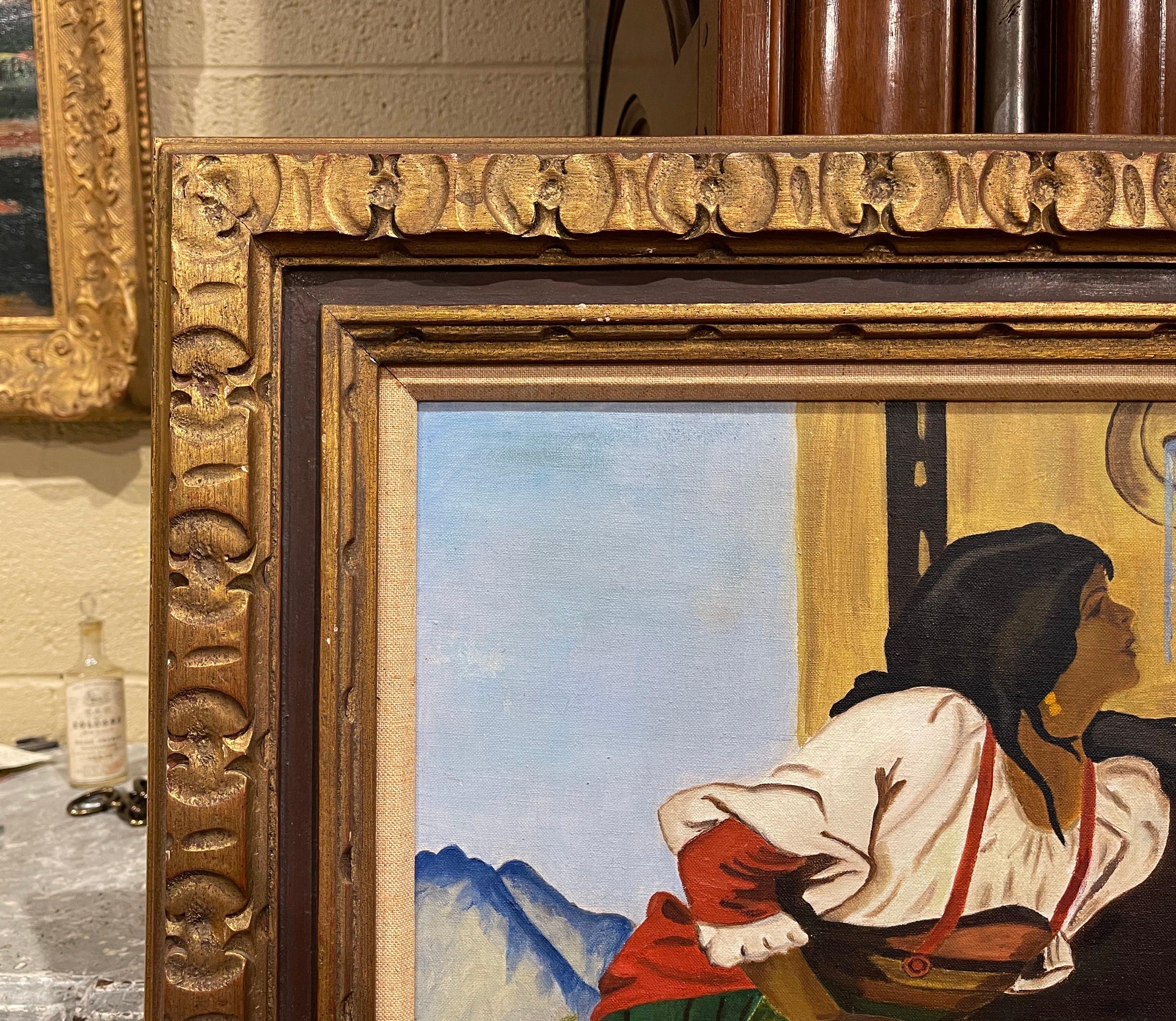 20th Century Mid-Century Oil on Canvas Painting in Gilt Frame Signed MLA After Leon Bonnat For Sale